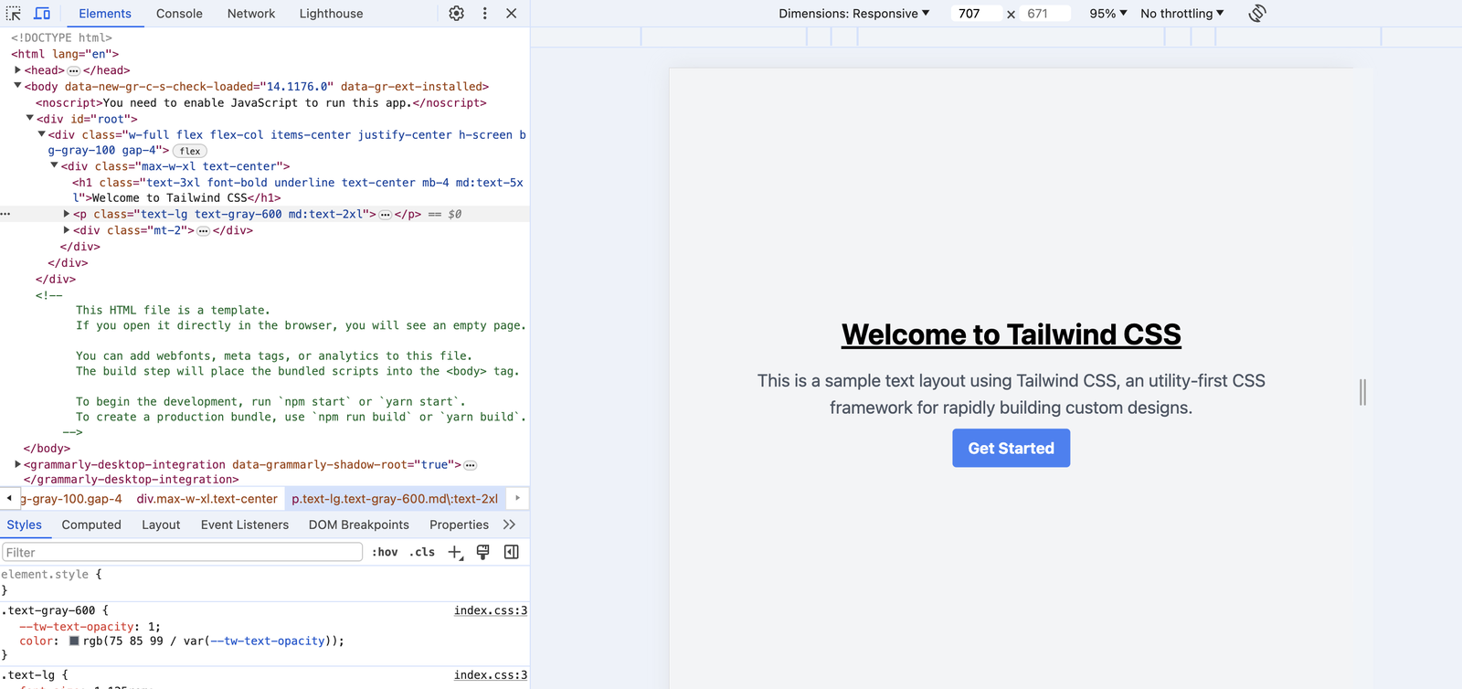 Tailwind responsive text with Chrome DevTools