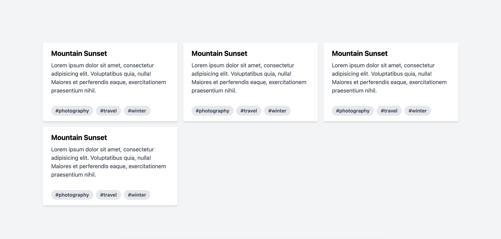 A grid of cards in column layout with spacing between them