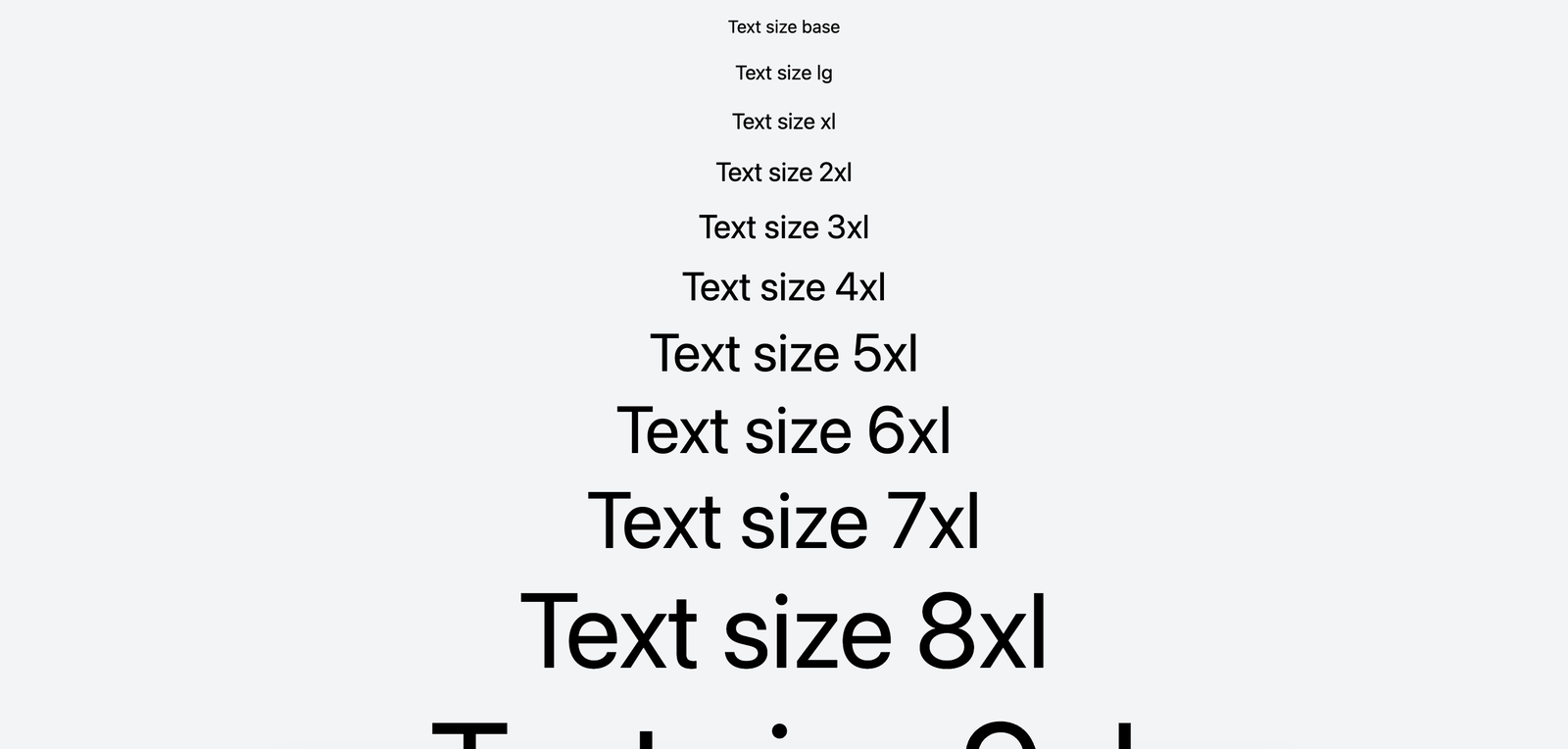 Different pre-defined Tailwind font sizes 